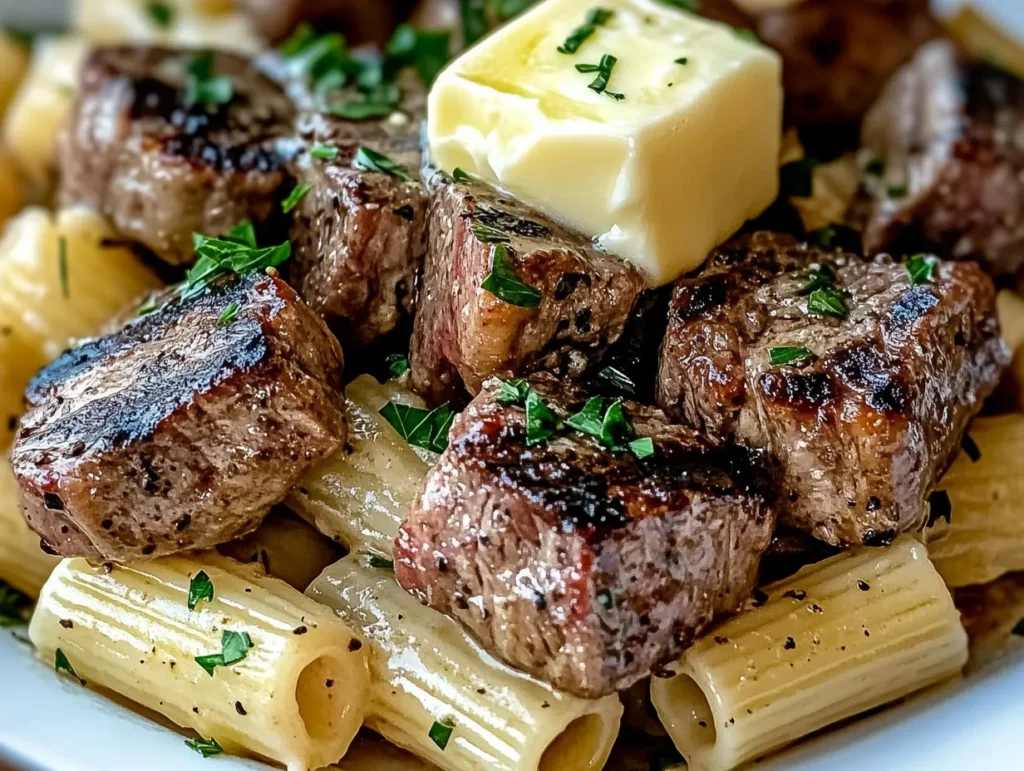 Delicious Garlic Butter Steak Tips with Cheesy Rigatoni: 30-Minute Recipe