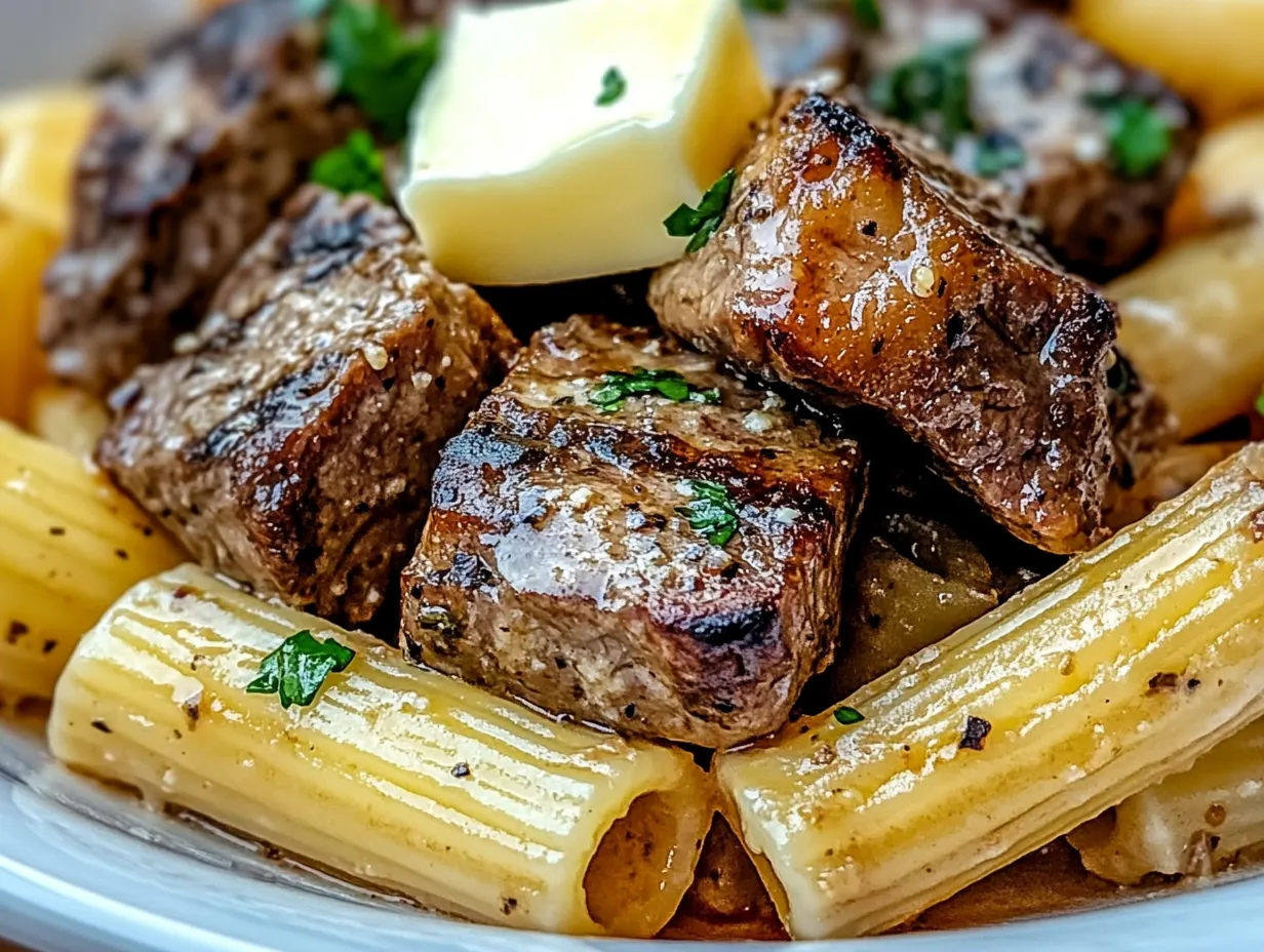 Delicious Garlic Butter Steak Tips with Cheesy Rigatoni: 30-Minute Recipe