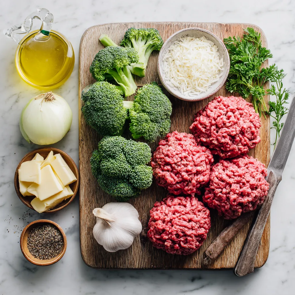 Ingredients Ground beef and broccoli